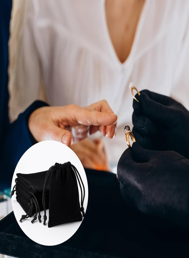 مجموعة من 10 أكياس مجوهرات مخملية سوداء من Fyntave، أكياس مجوهرات صغيرة برباط مخملي، أكياس هدايا زفاف برباط، أكياس هدايا حفلات ناعمة للحلوى والأدوات (3 × 4 بوصة) - Image 2
